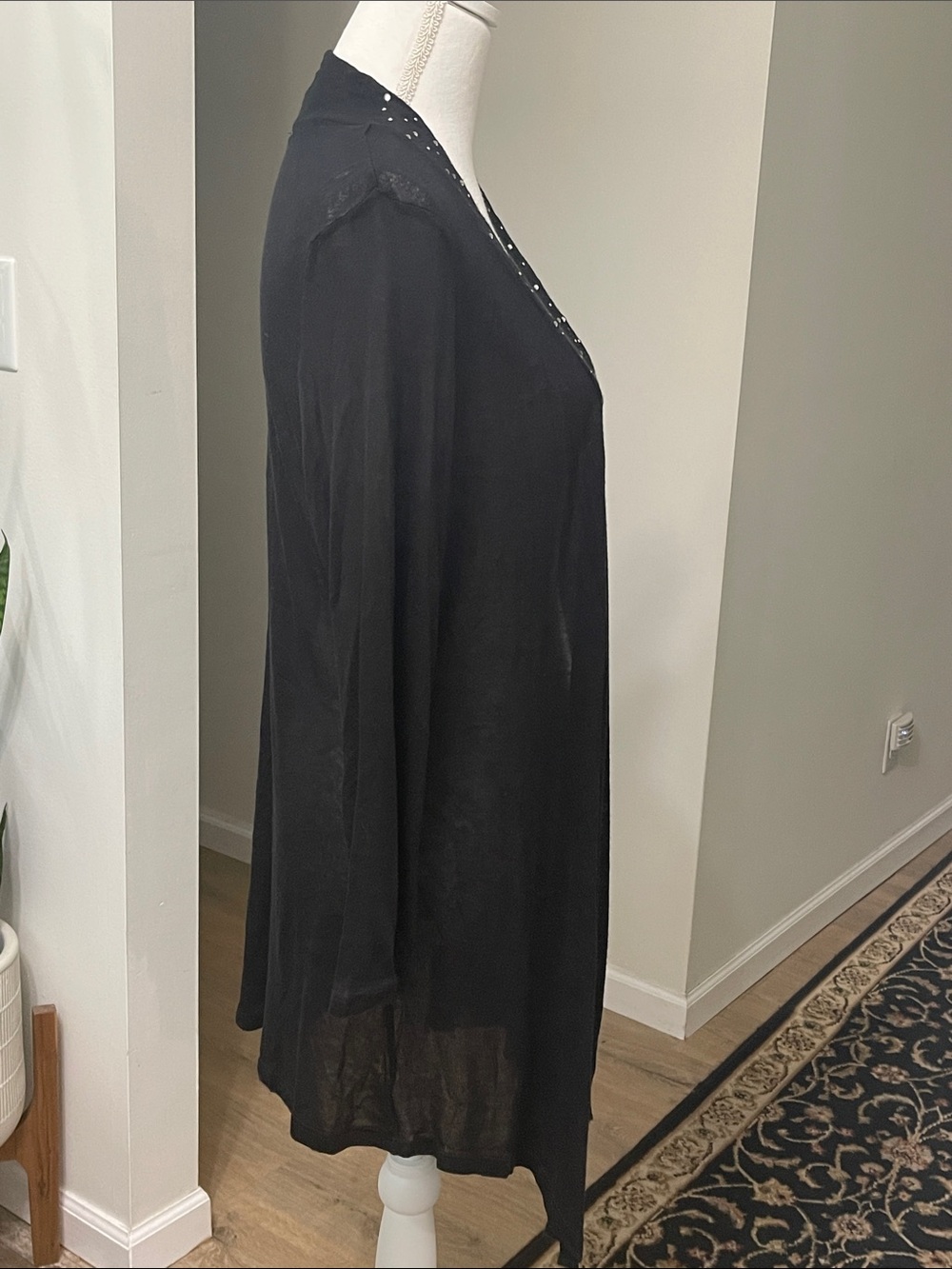 SPARKLED French Laundry NWT Black Open Front Cardigan Studded Longline Size M - Picture 2 of 12
